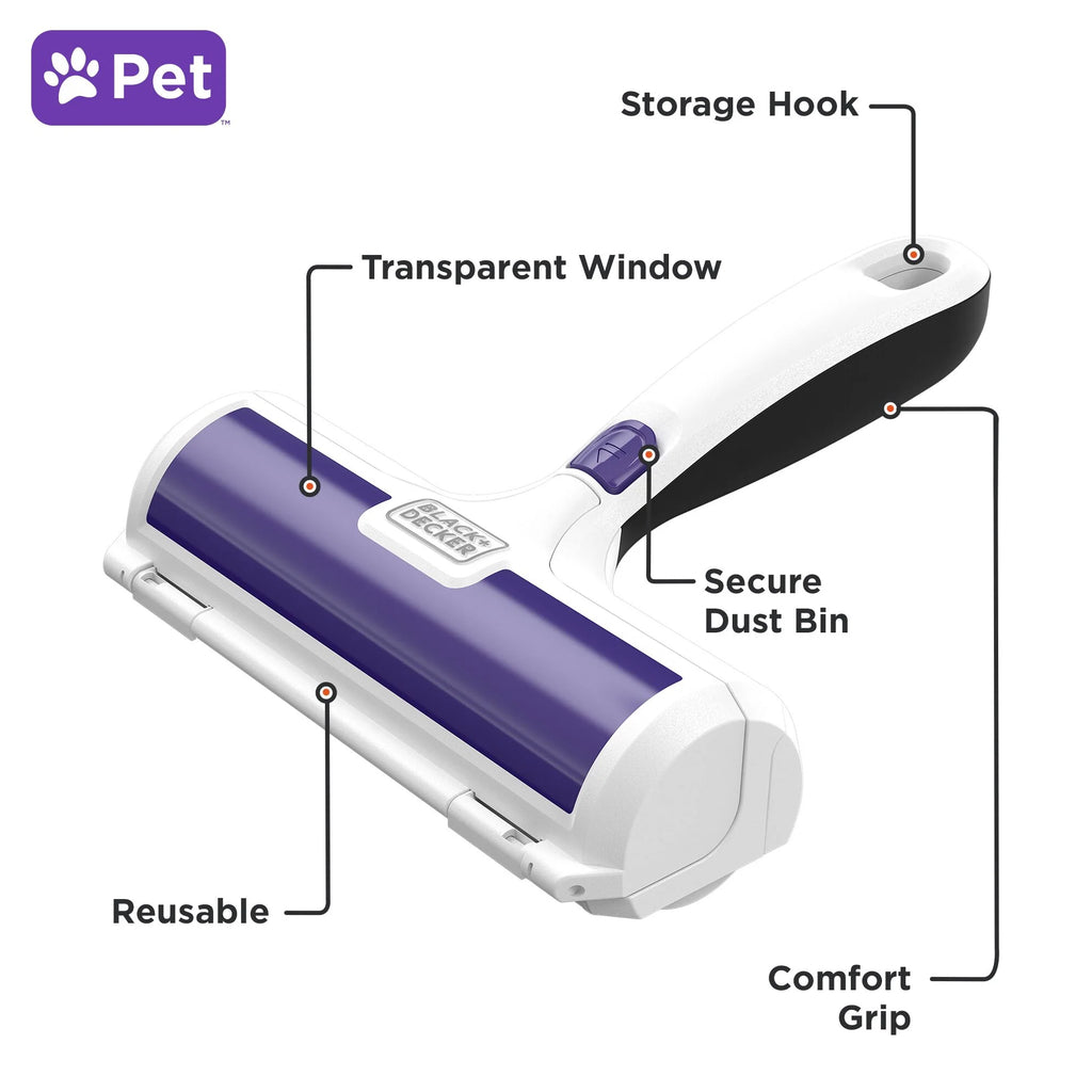 BLACK+DECKER Pet Hair Remover Roller — Reusable, No Sticky Sheets Needed