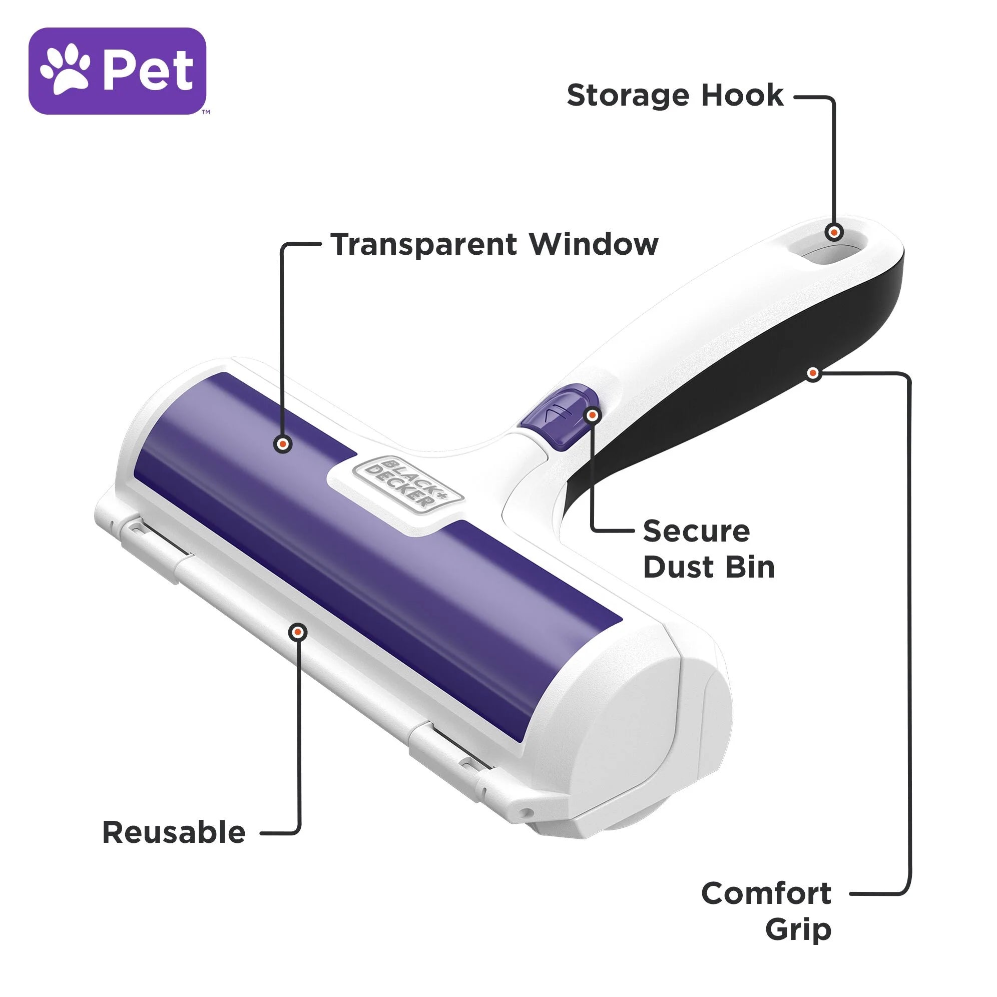 BLACK+DECKER Pet Hair Remover Roller — Reusable, No Sticky Sheets Needed
