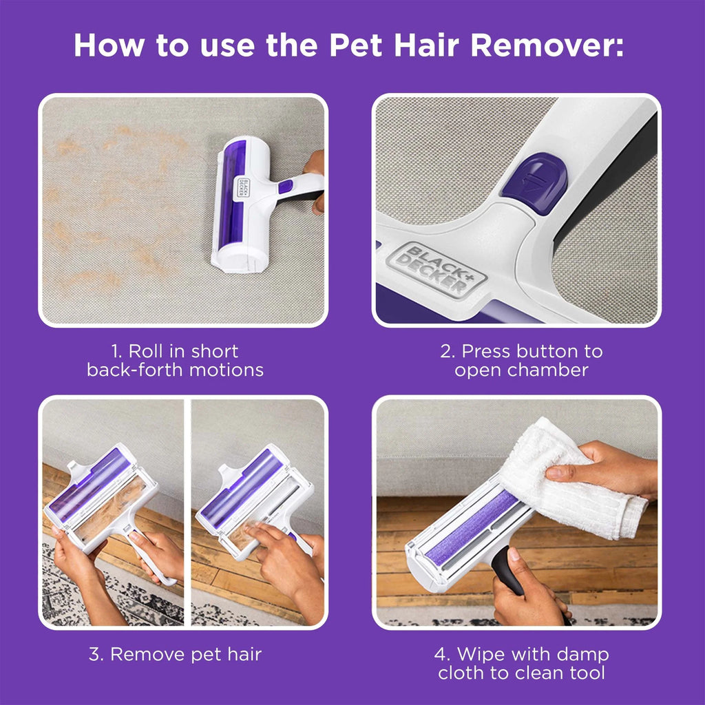 BLACK+DECKER Pet Hair Remover Roller — Reusable, No Sticky Sheets Needed