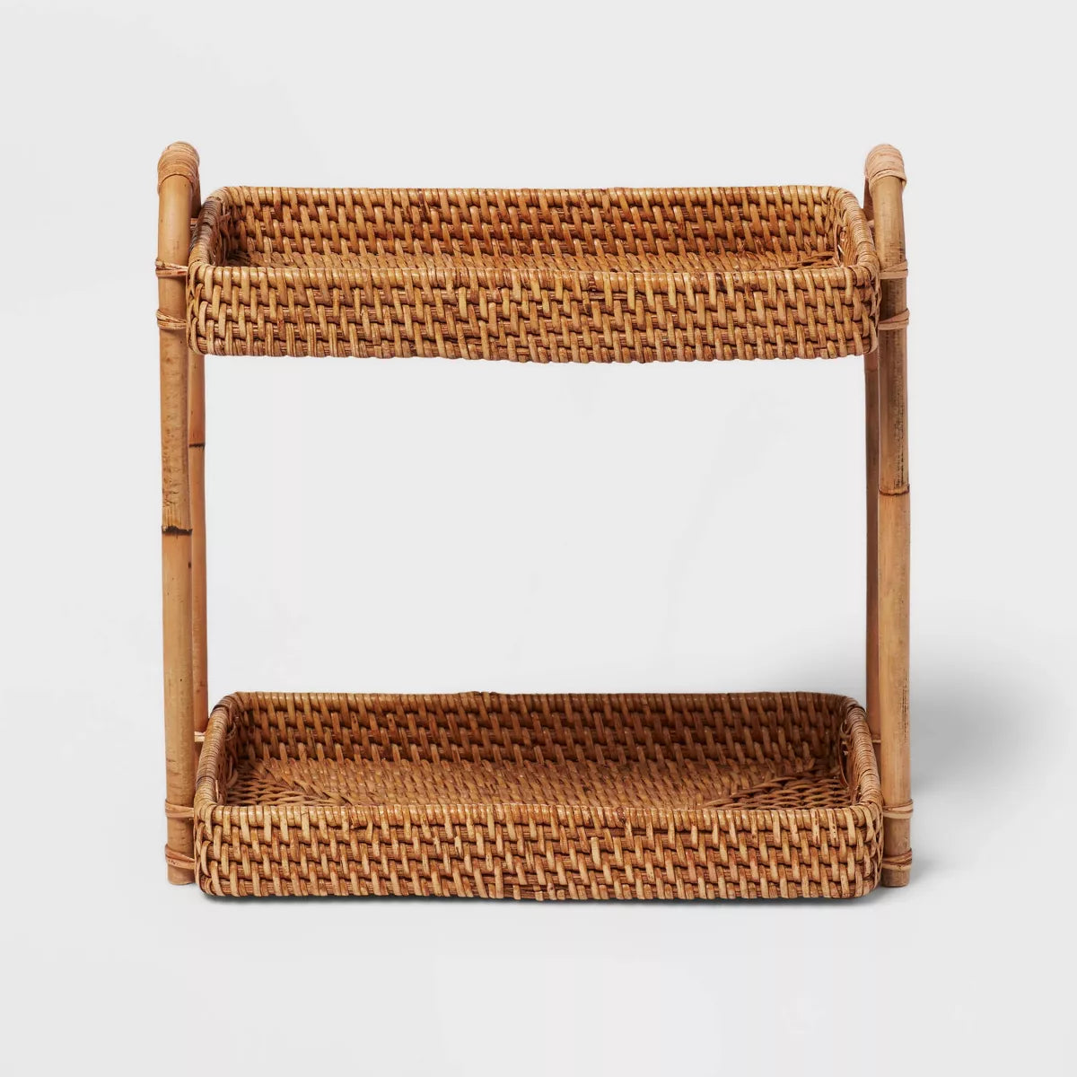 2-Tier Rattan Vanity Bathroom Tray Organizer