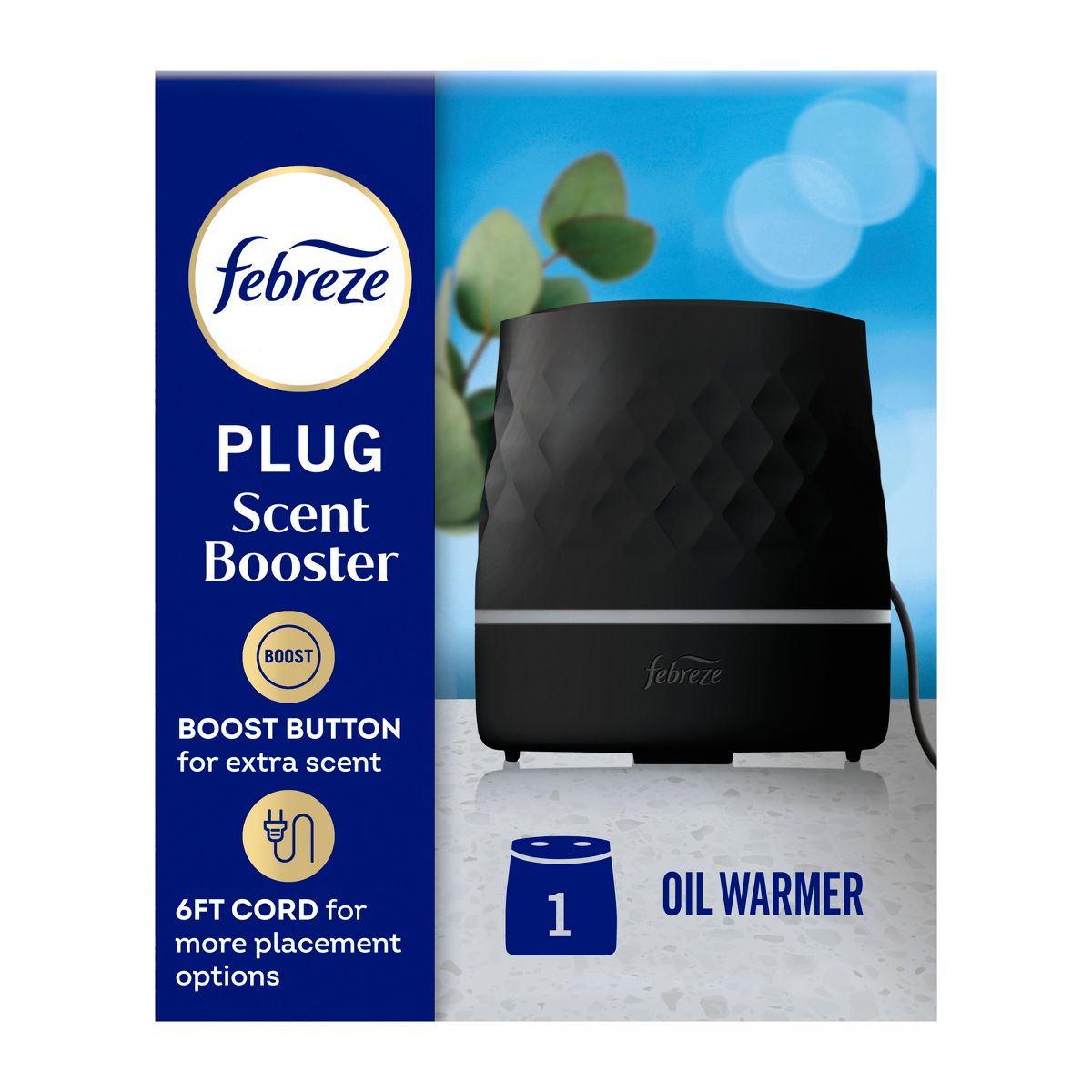 Febreze PLUG Scent Booster Oil Diffuser Air Freshener Holder, Black — 1-Pack, Electric, Unscented Holder