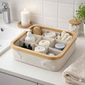 Evideco French Home Goods Square Foldable Storage Basket With Bamboo Frame and Ecru Fabric, 9-Compartment Organizer