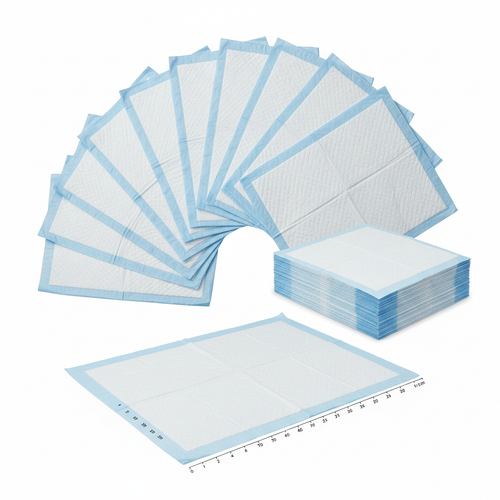 Multiple dog puppy training pee pads fanned out showing size and thickness